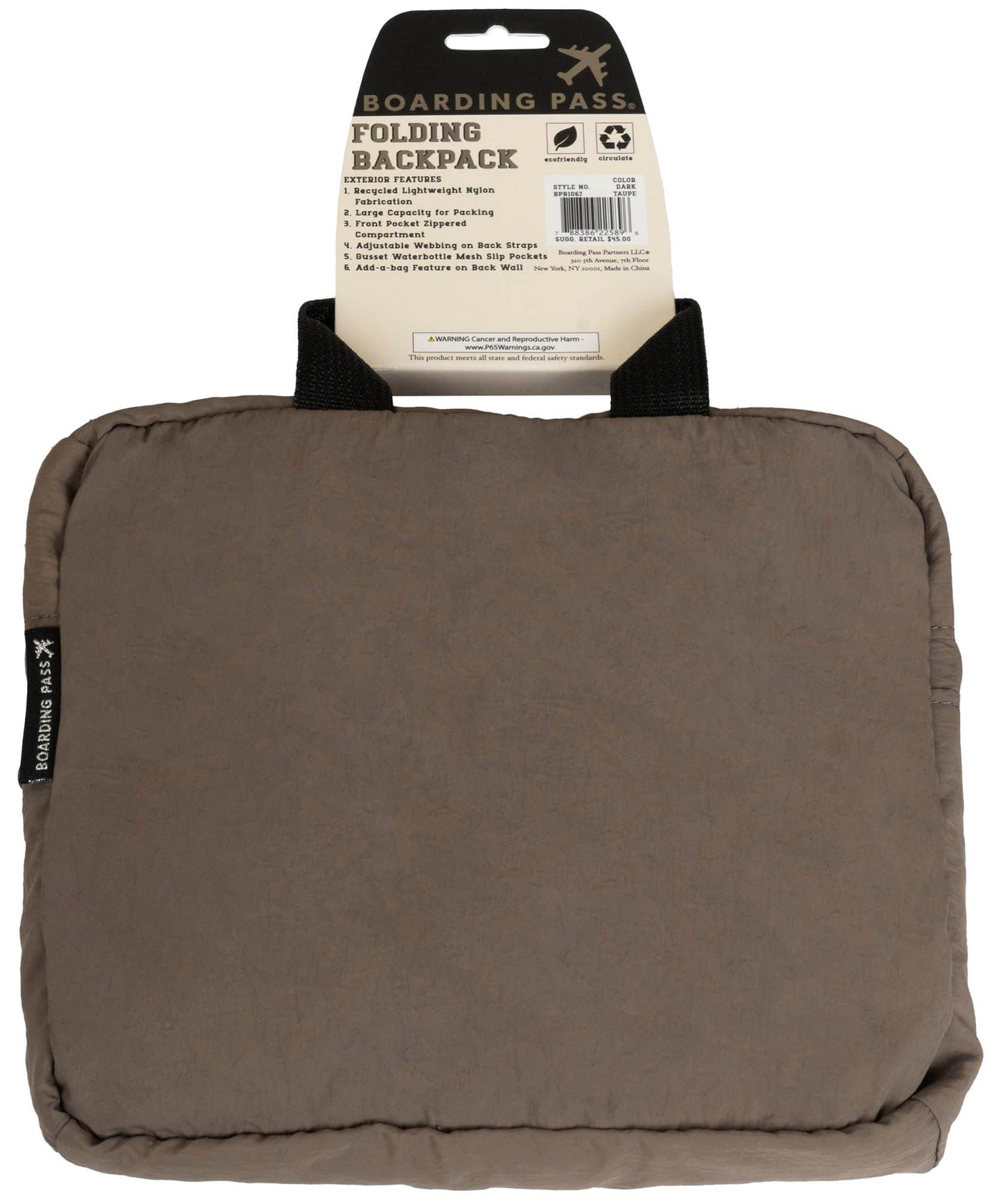 Boarding Pass Recycled Foldable & Packable Pouch Backpack