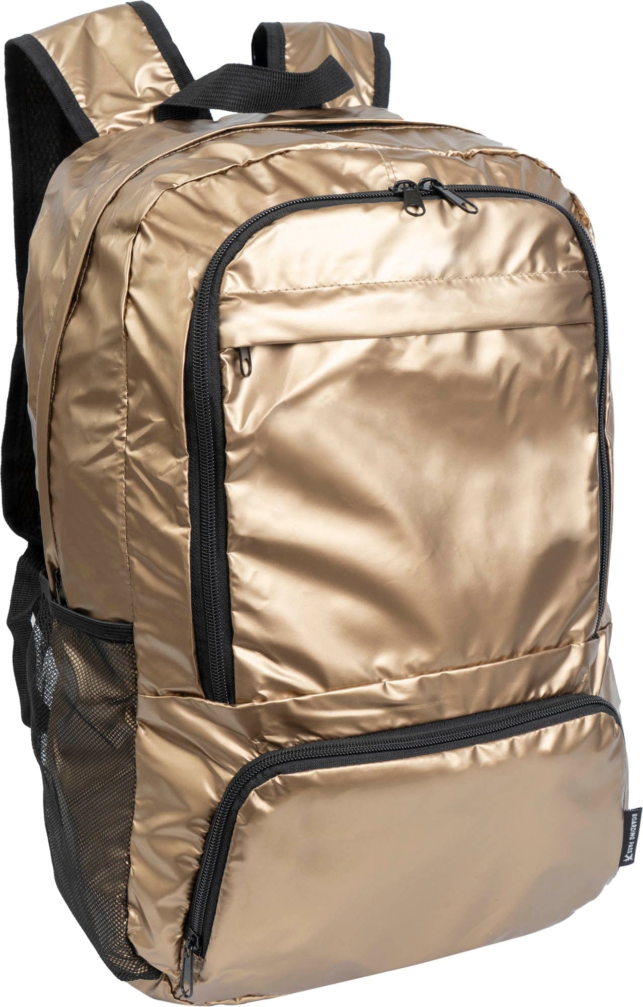 Boarding Pass Recycled Metallic Foldable & Packable Pouch Multi Compartment Backpack