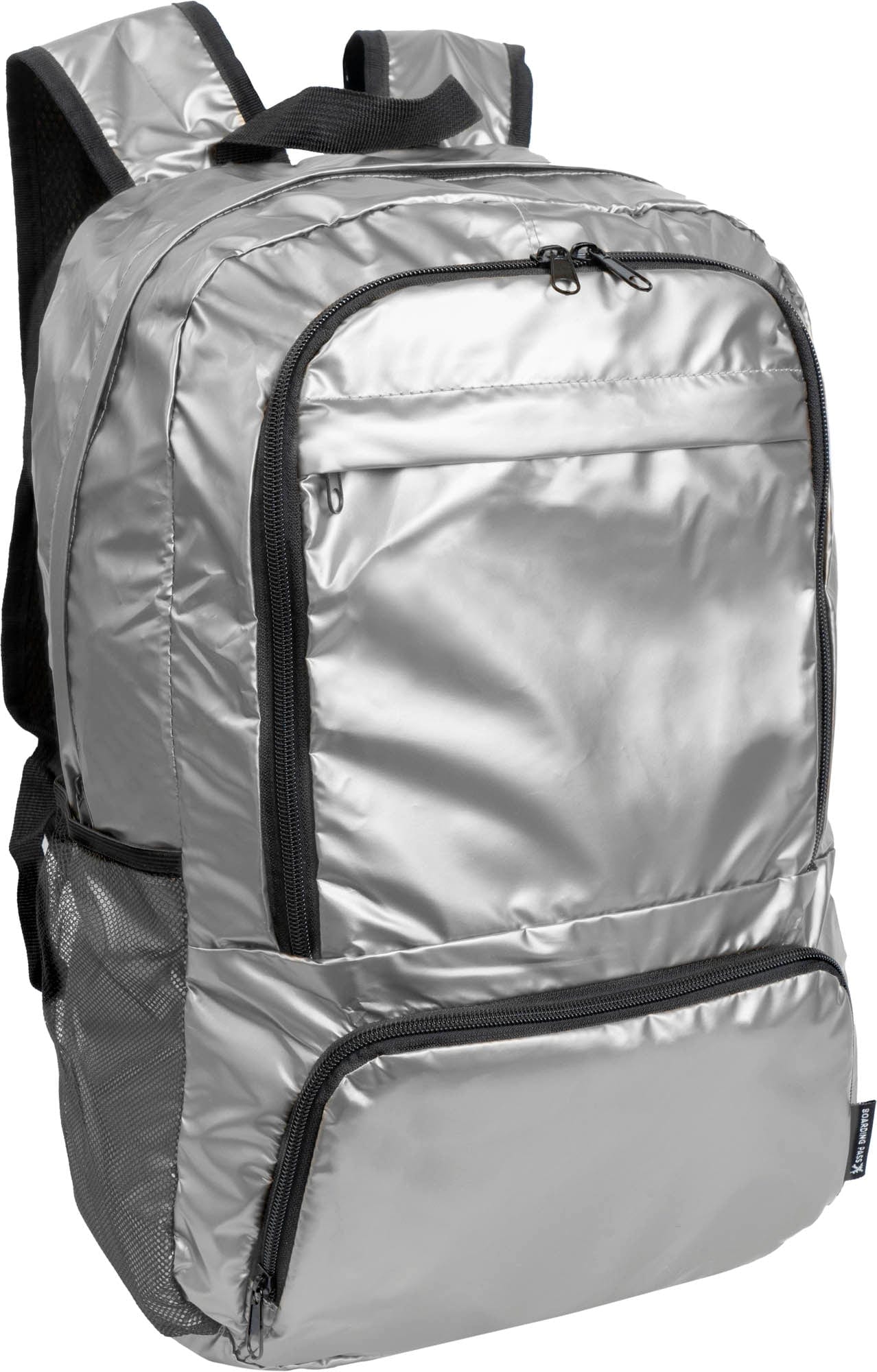 Boarding Pass Recycled Metallic Foldable & Packable Pouch Multi Compartment Backpack
