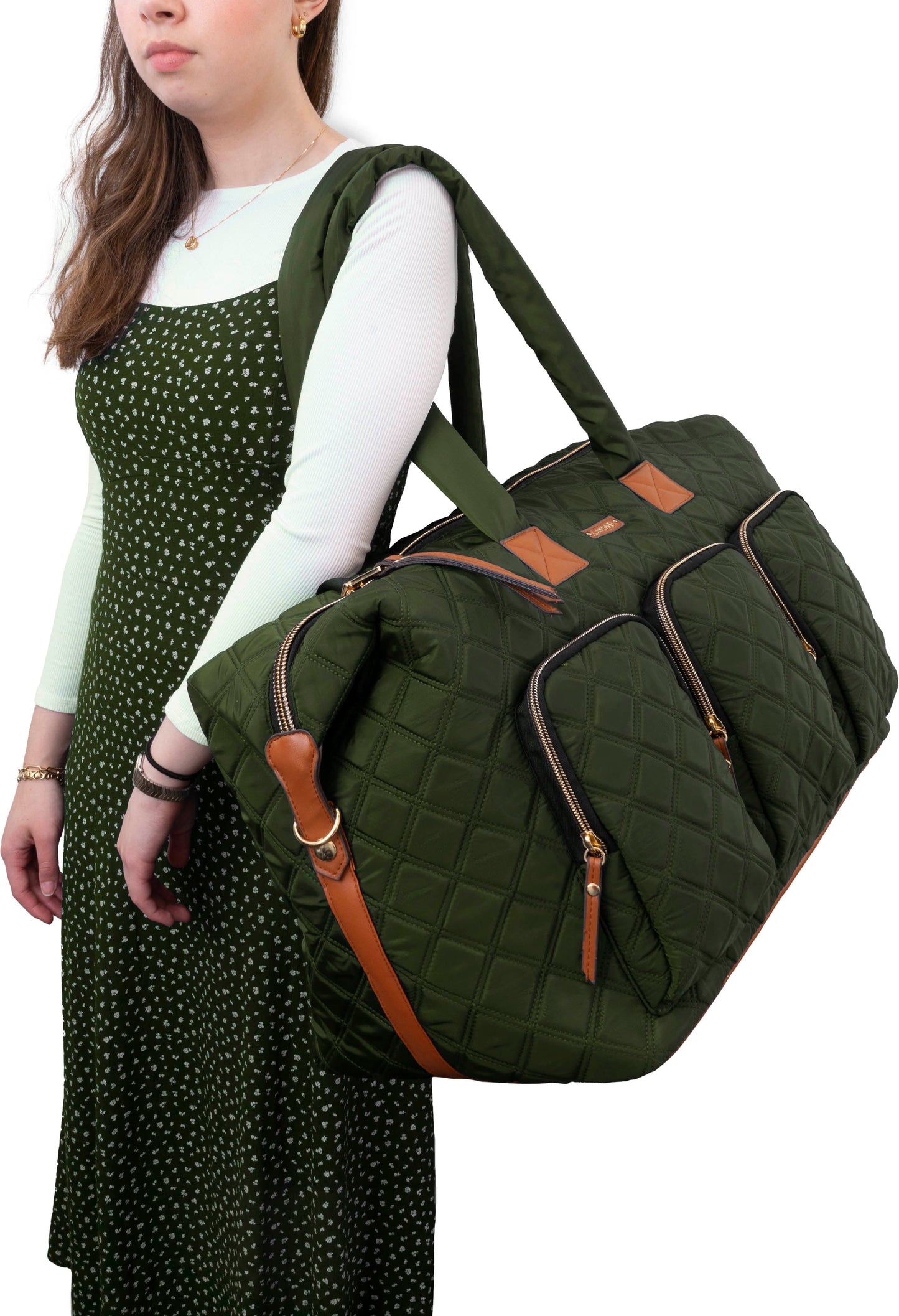 Joan & David 22 Inch Diamond Quilted 3 Pocket Nylon Duffel Bag