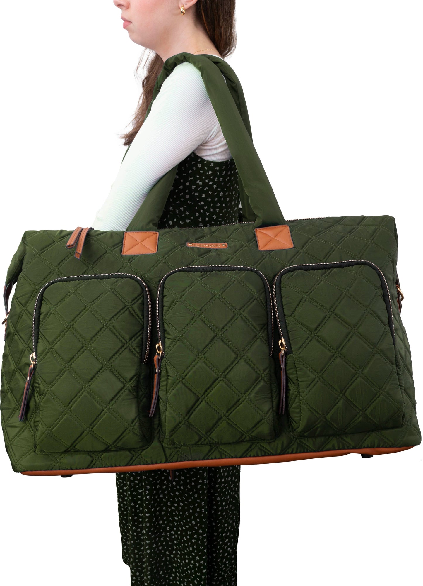 Joan & David 22 Inch Diamond Quilted 3 Pocket Nylon Duffel Bag
