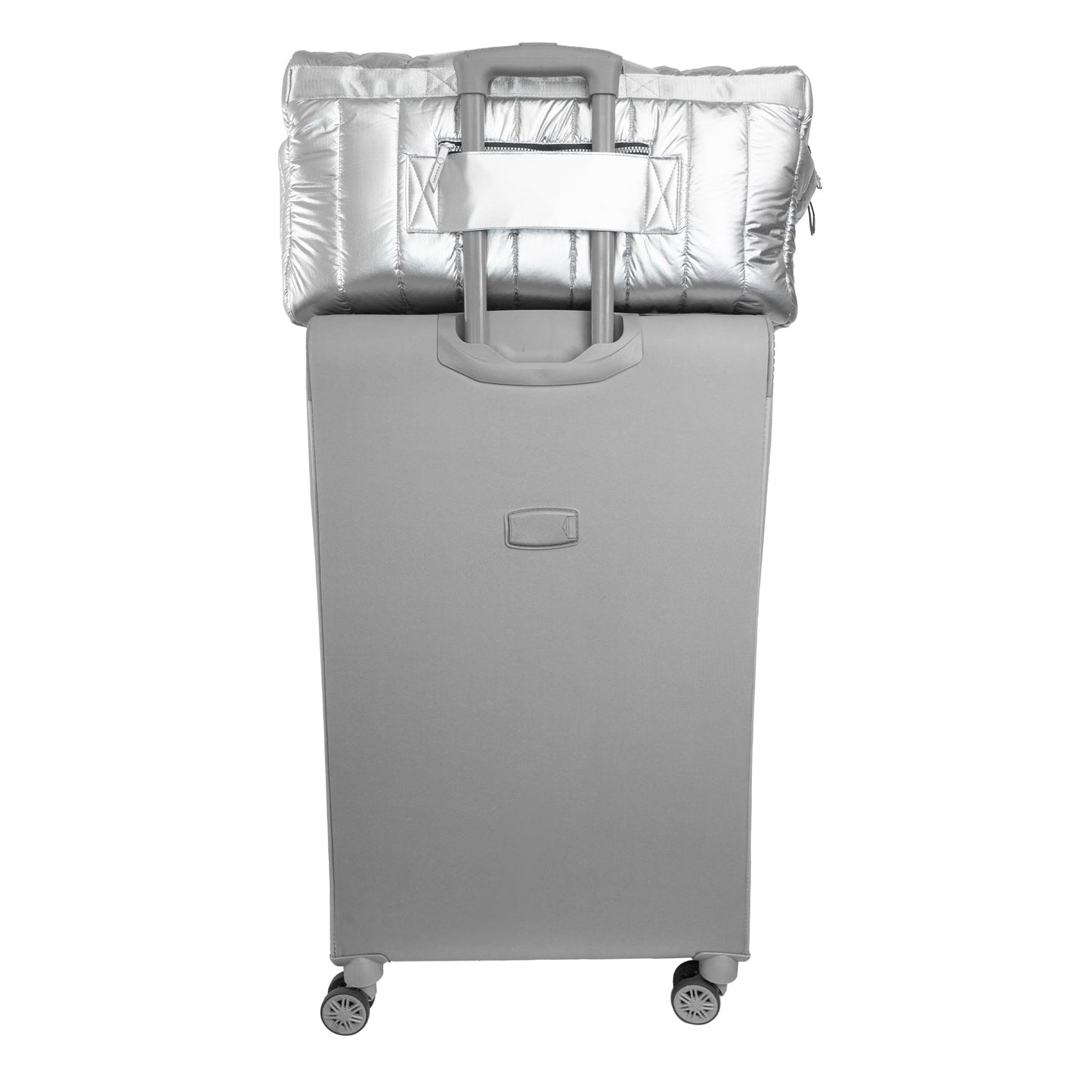 Joan & David 22" Metallic Puffer Tubular Quilted Nylon Travel Weekender Duffel