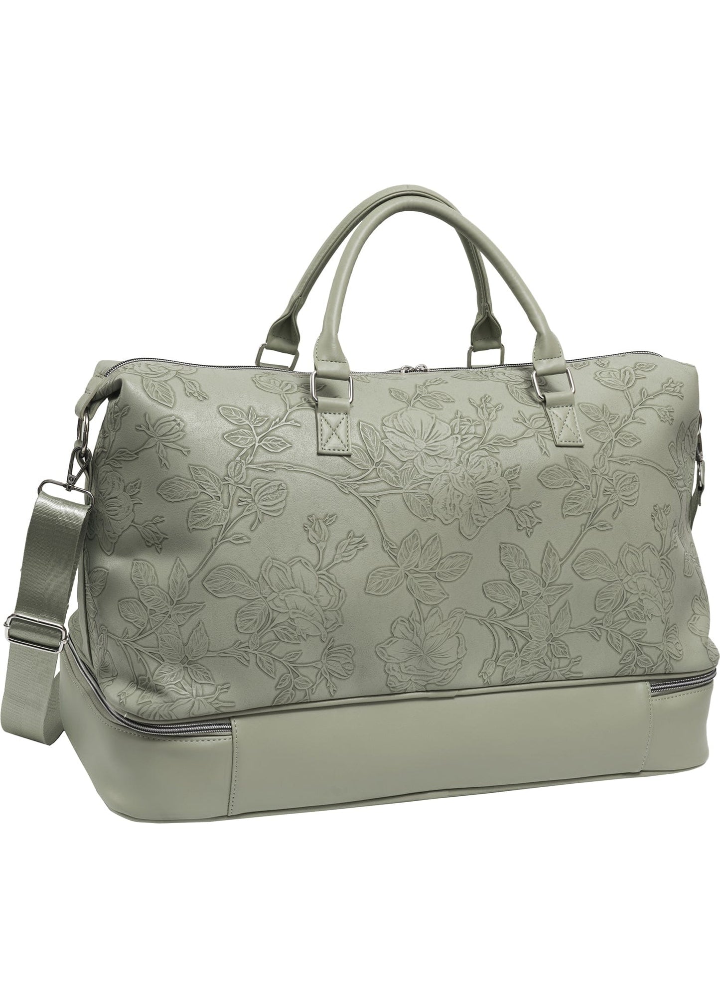 Ellen Tracy 20 Inch Floral Embossed Faux Leather Drop Bottom Duffel
