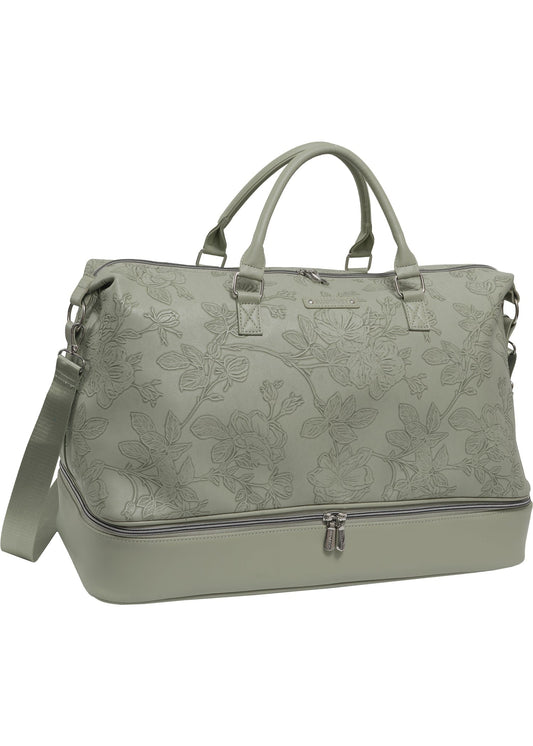 Ellen Tracy 20 Inch Floral Embossed Faux Leather Drop Bottom Duffel