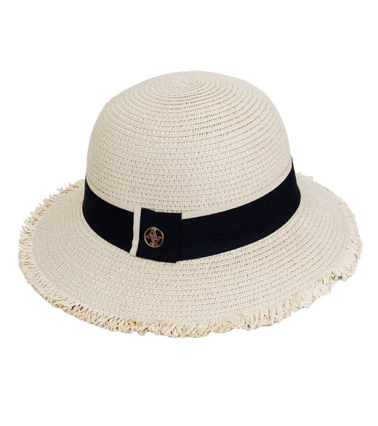 Adrienne Vittadini Frayed Brim Straw Bucket