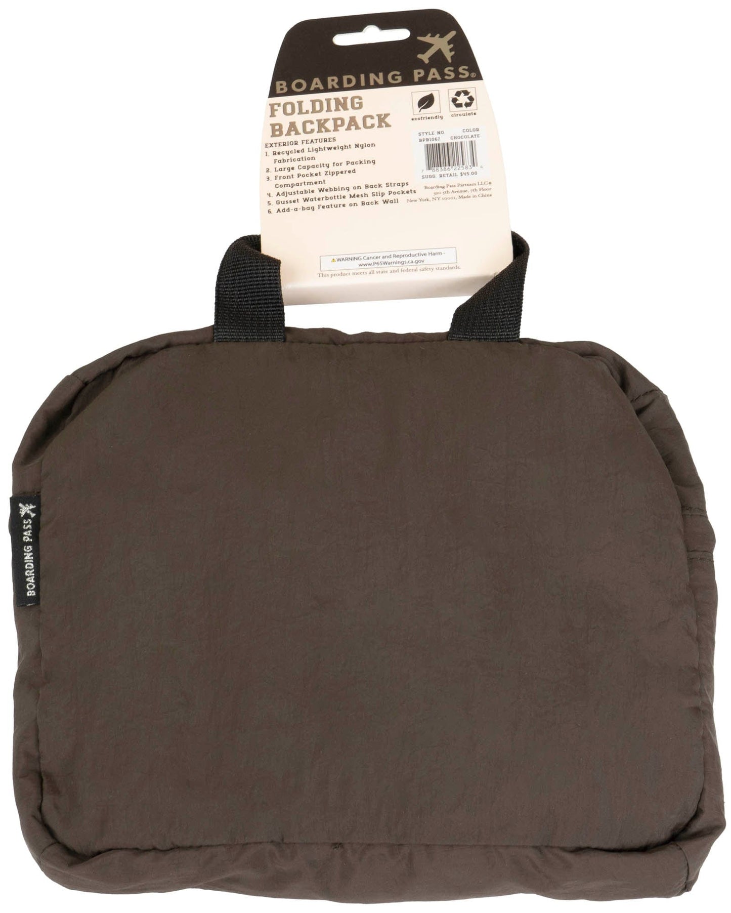 Boarding Pass Recycled Foldable & Packable Pouch Backpack