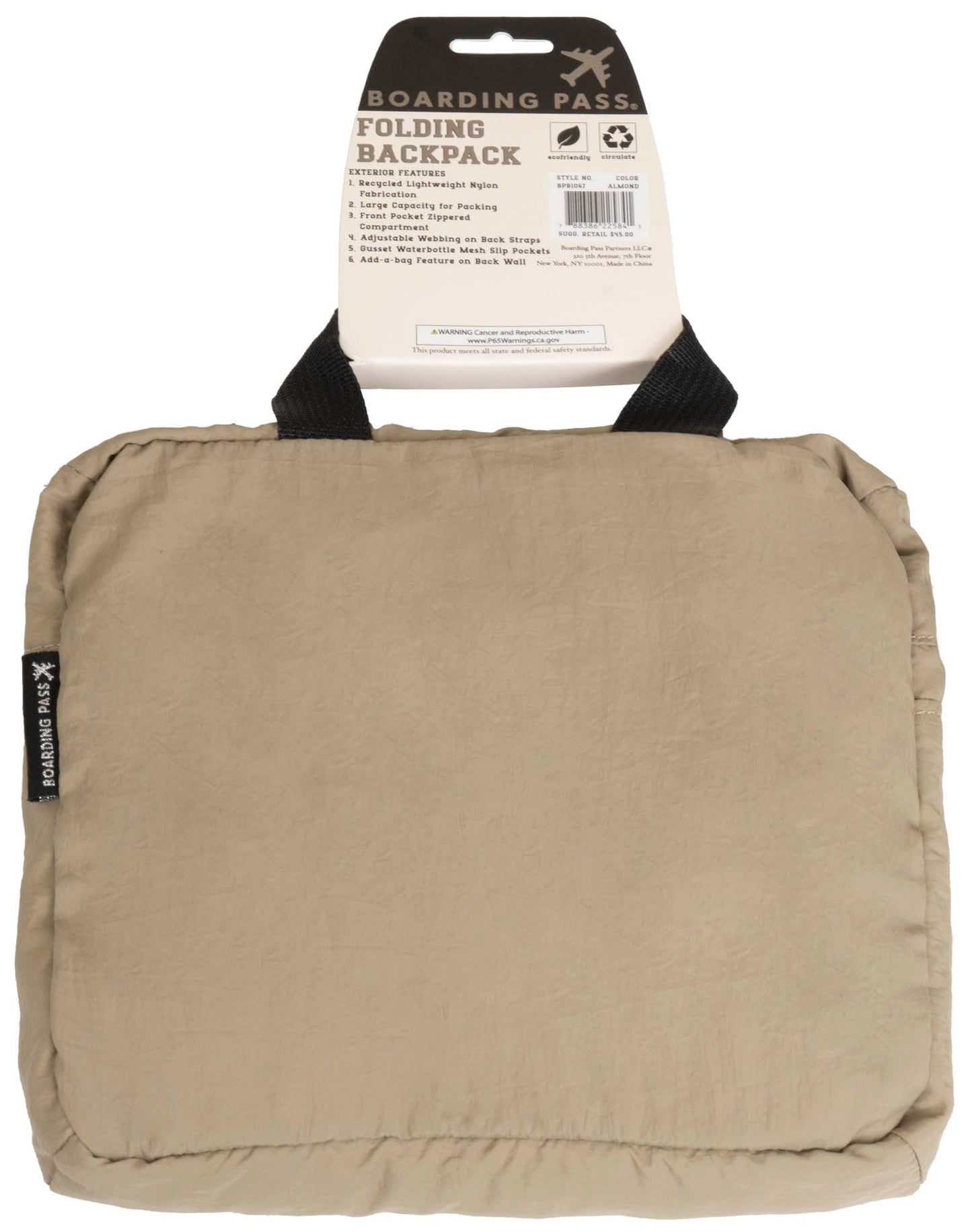 Boarding Pass Recycled Foldable & Packable Pouch Backpack