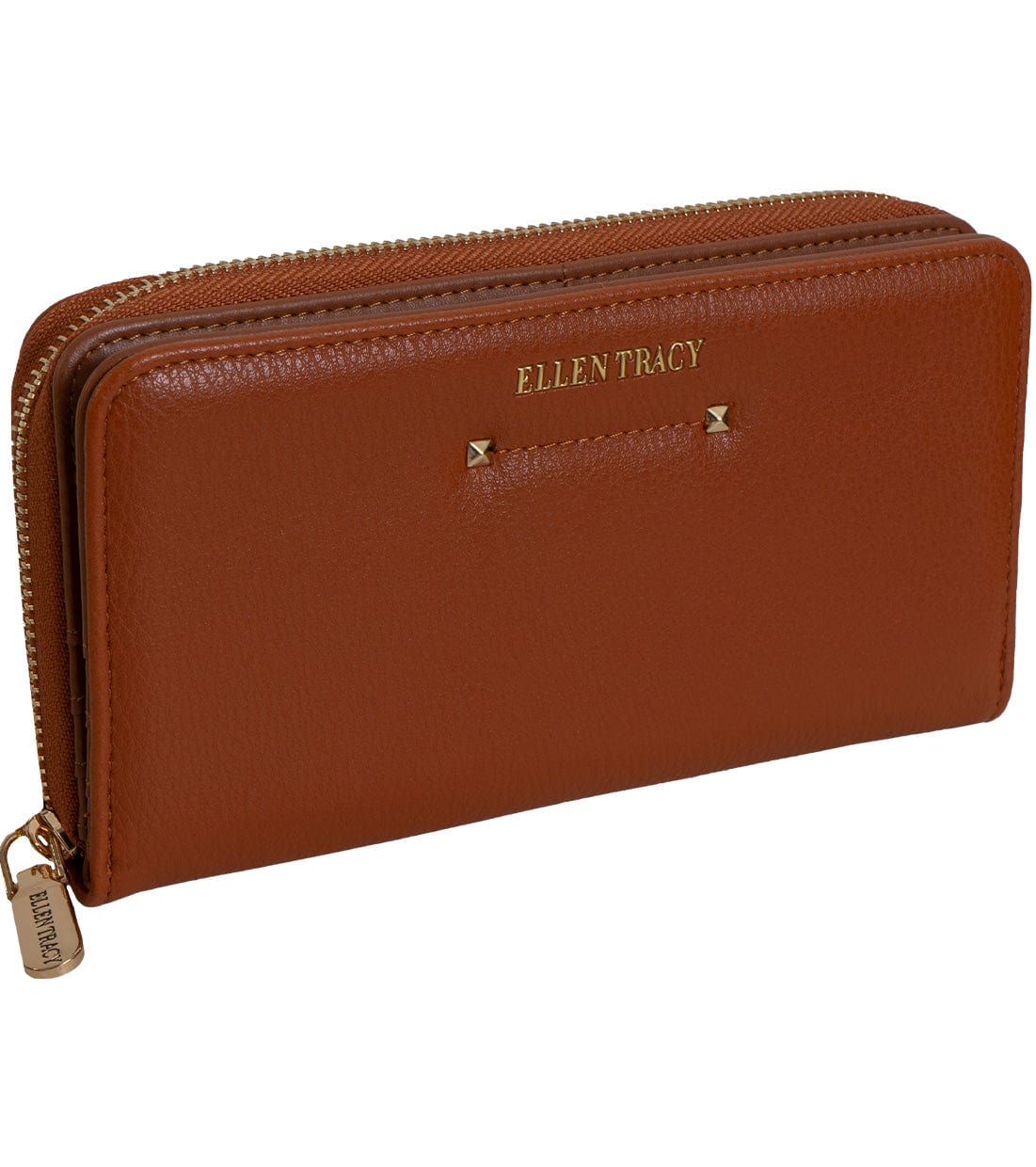 Ellen Tracy Pebble Grain Studded Zip Around Clutch Wallet