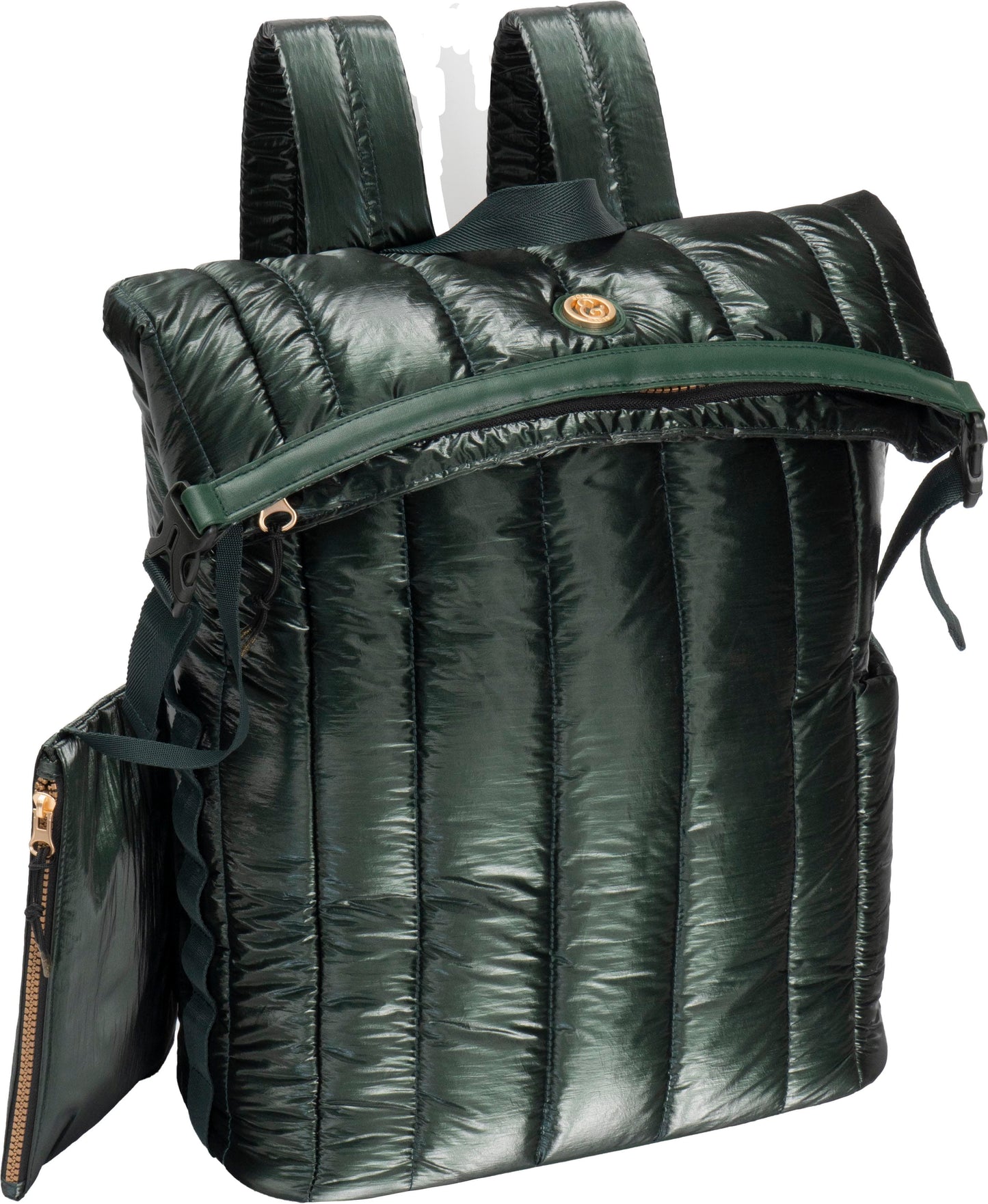 Joan & David Tubular Quilted Metallic Puffer Nylon 18 Inch Square Buckle Workbook Backpack