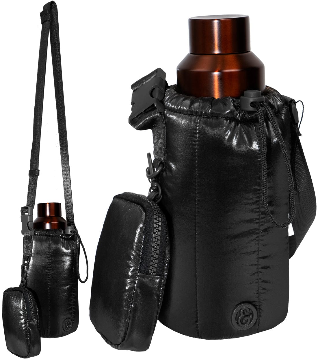 Joan & David Tubular Quilted Metallic Nylon Water Bottle Holder Crossbody Bag