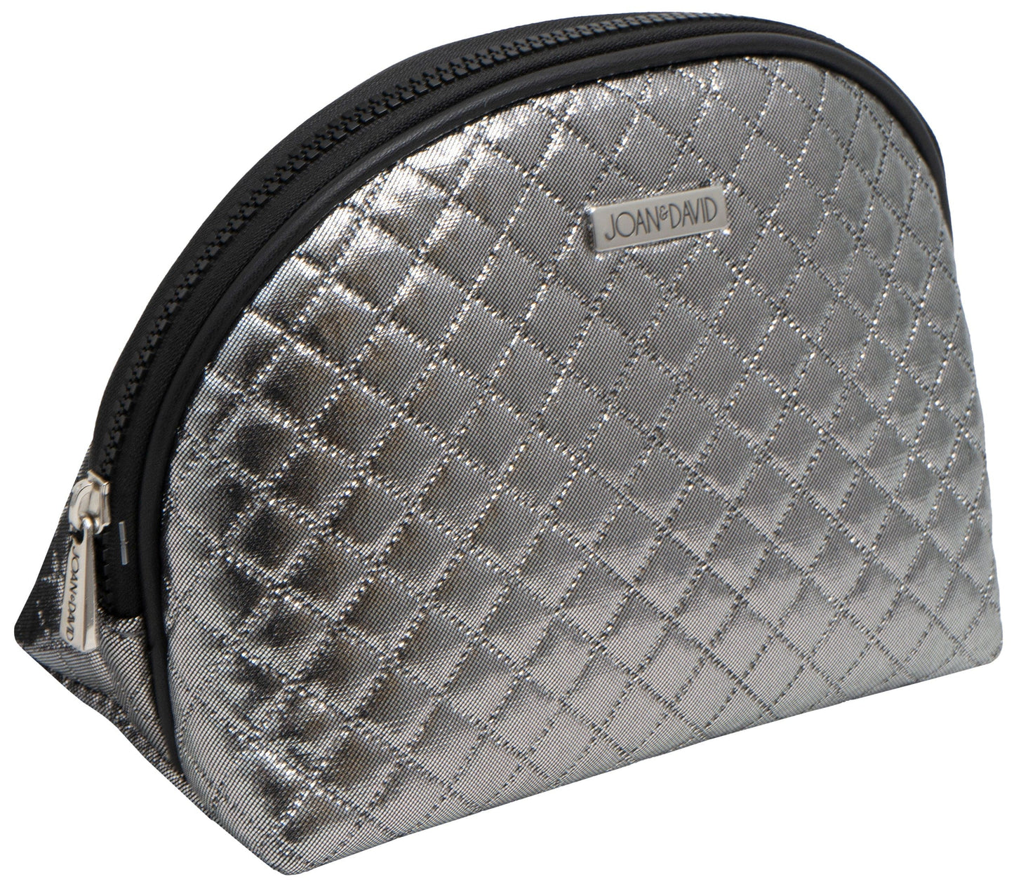 Joan & David Diamond Quilted Nylon Metallic Dome Cosmetic Pouch