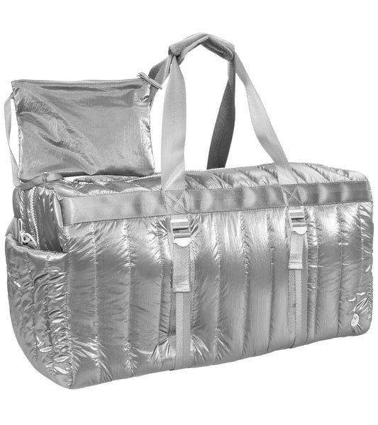 Joan & David 22 Inch Tubular Quilted Metallic Nylon Duffel Bag