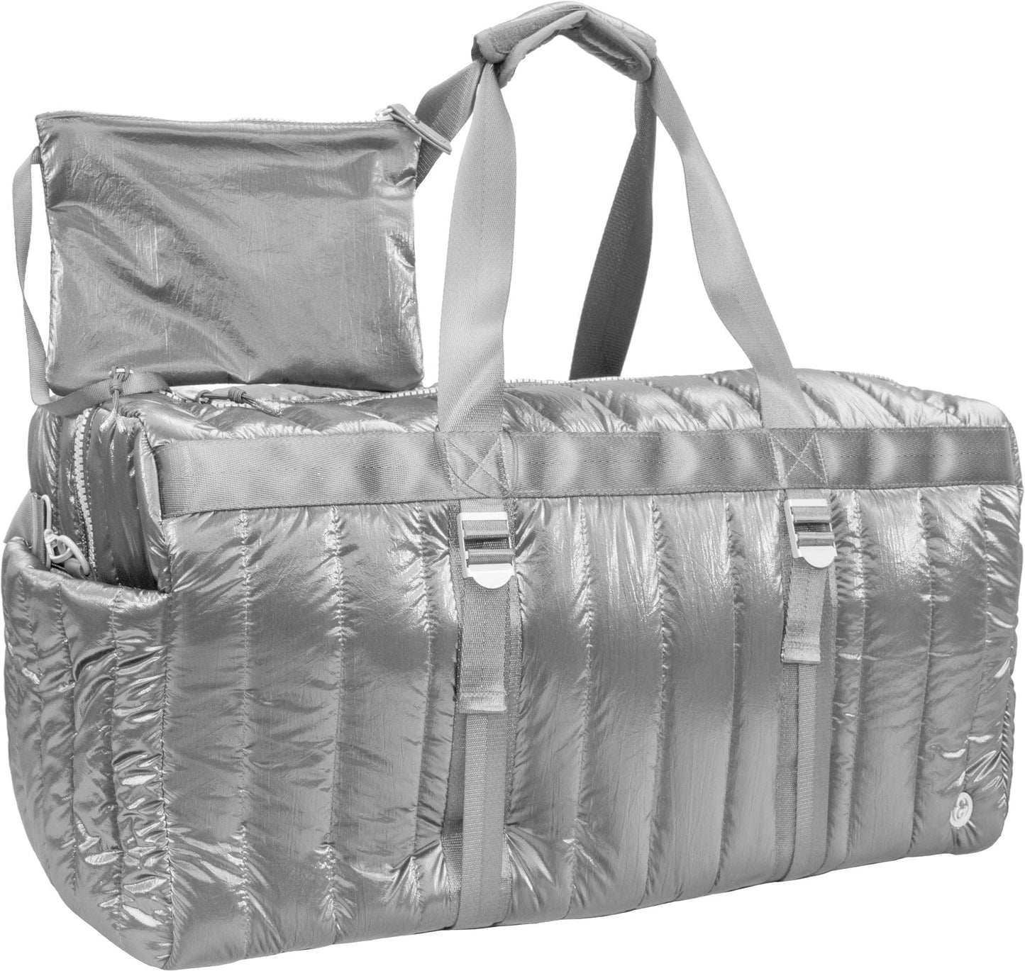 Joan & David 22 Inch Tubular Quilted Metallic Nylon Duffel Bag