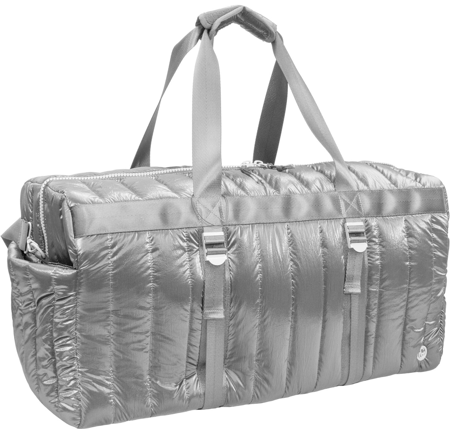 Joan & David 22 Inch Tubular Quilted Metallic Nylon Duffel Bag