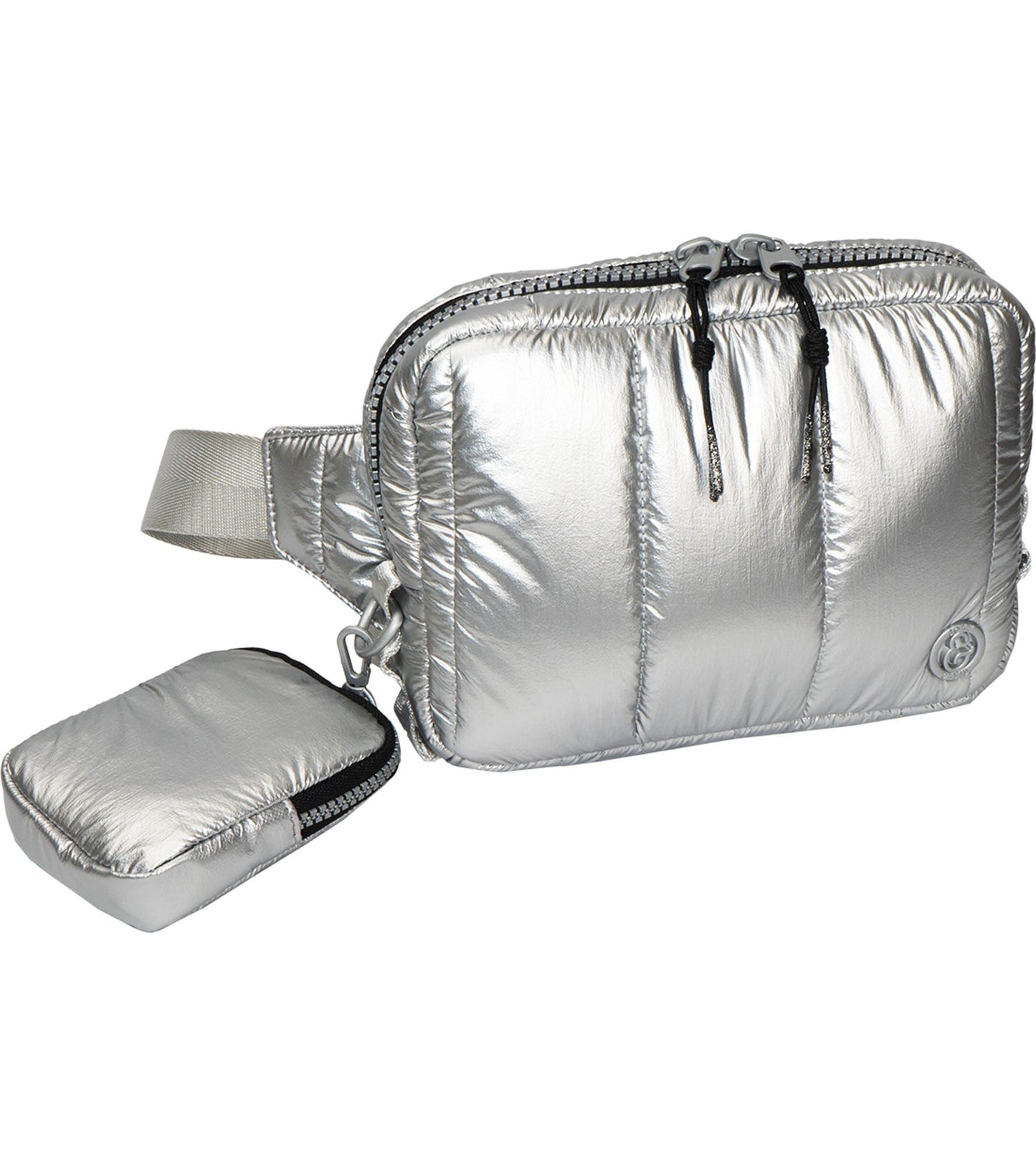 Joan & David Metallic Tubular Quilted Nylon Passport Sling Bag