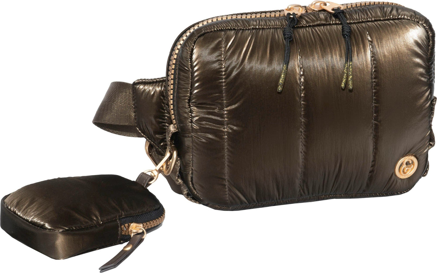 Joan & David Metallic Tubular Quilted Nylon Passport Sling Bag