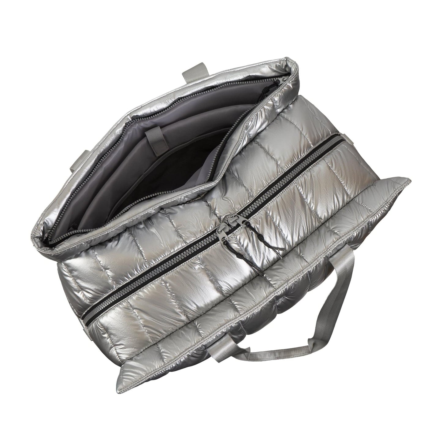 Joan & David Metallic Tubular Quilted Nylon Puffer Tote