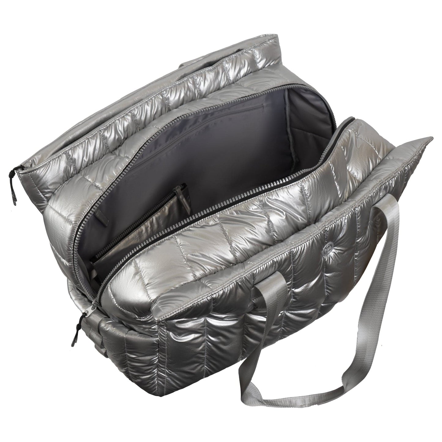 Joan & David Metallic Tubular Quilted Nylon Puffer Tote