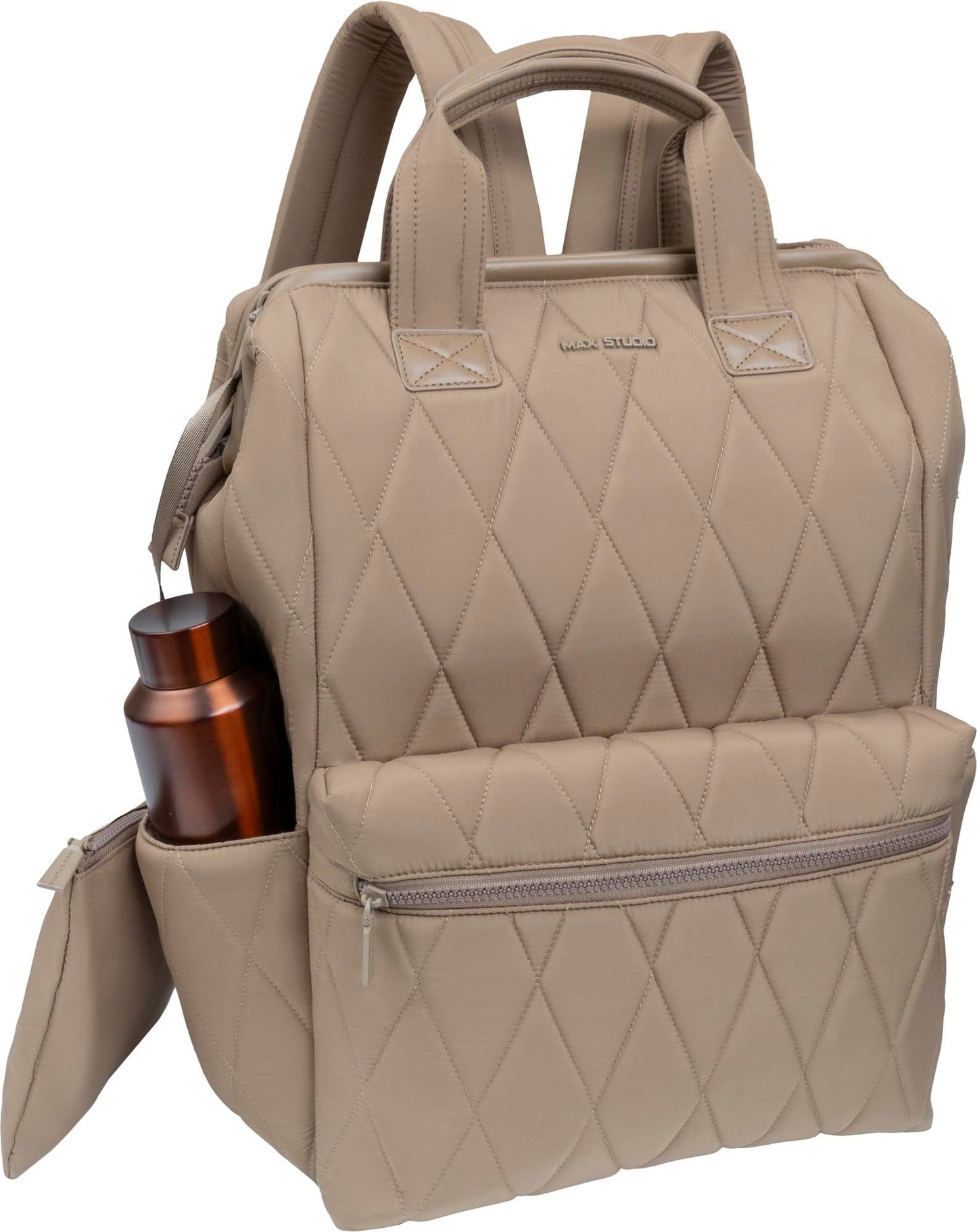 Max Studio Diamond Quilted Backpack with Front Zippered Pocket