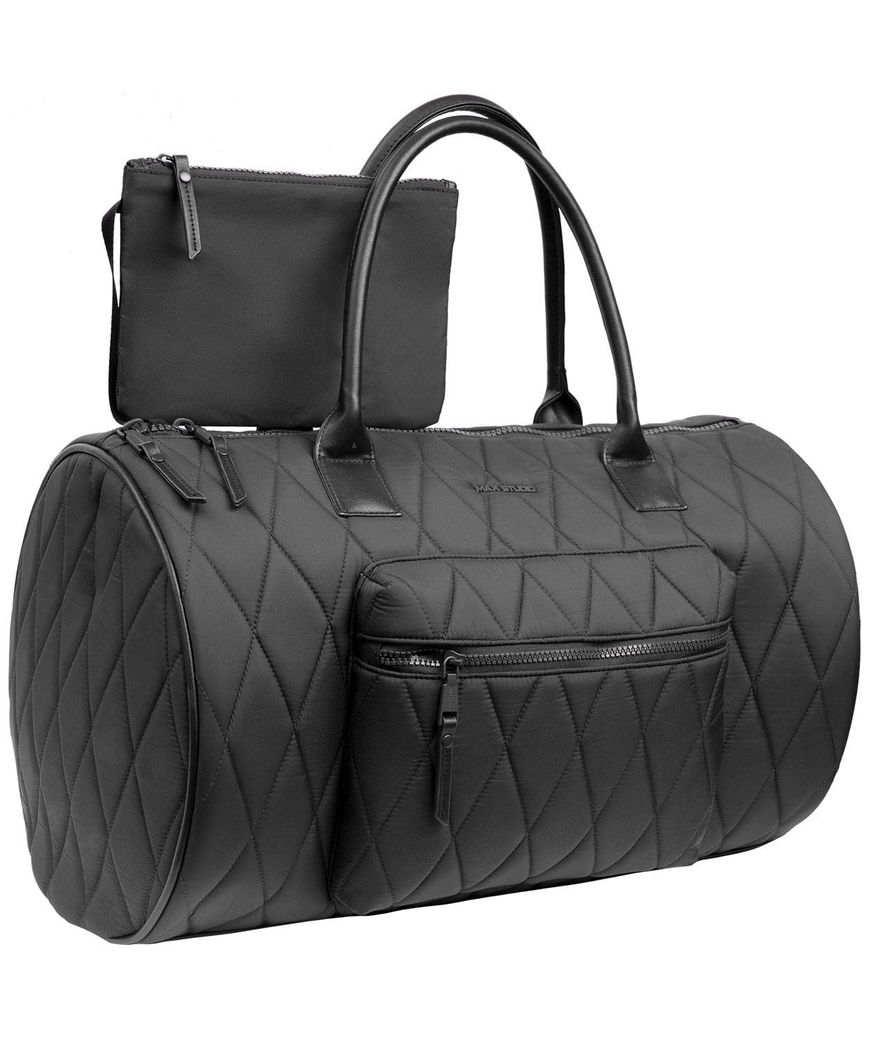 Max Studio 20 Inch Large Nylon Diamond Quilted Roll Front Pocket Duffle Bag