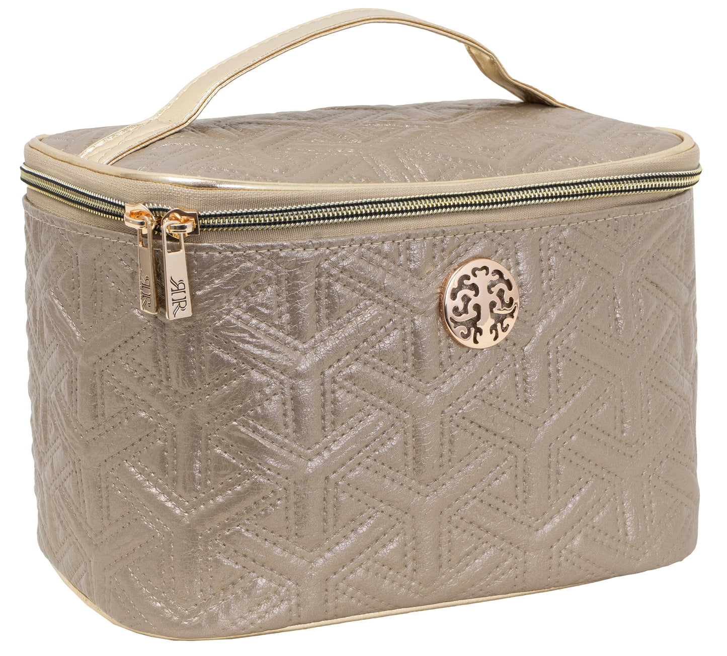 Rebecca & Rifka Metallic Quilted Embossed Train Toiletry Case