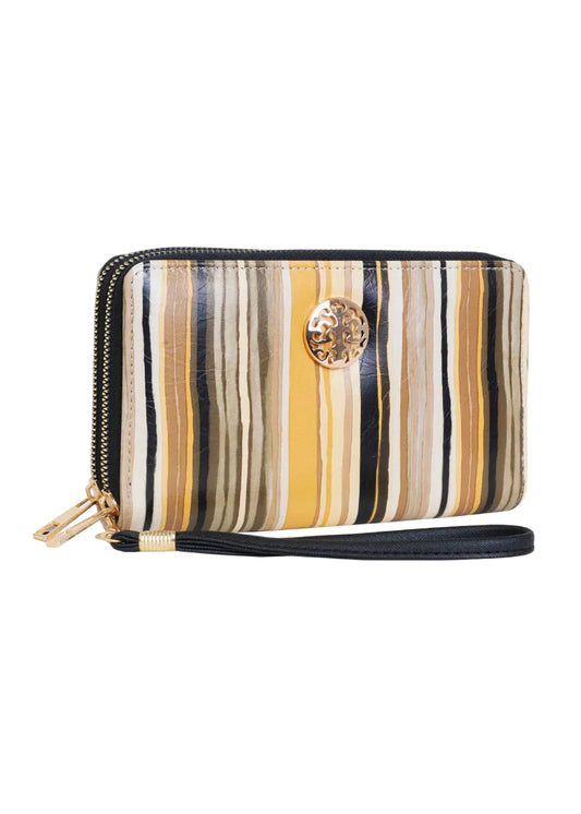 Rebecca & Rifka Multi Stripe Print Medallion Double Zip Wristlet Wallet