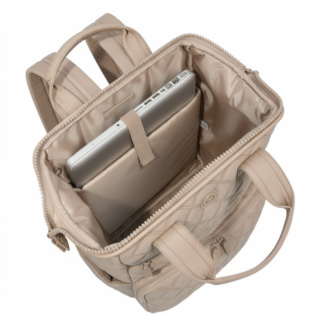 Joan & David Diamond Quilted Puffer Nylon Square Laptop Backpack