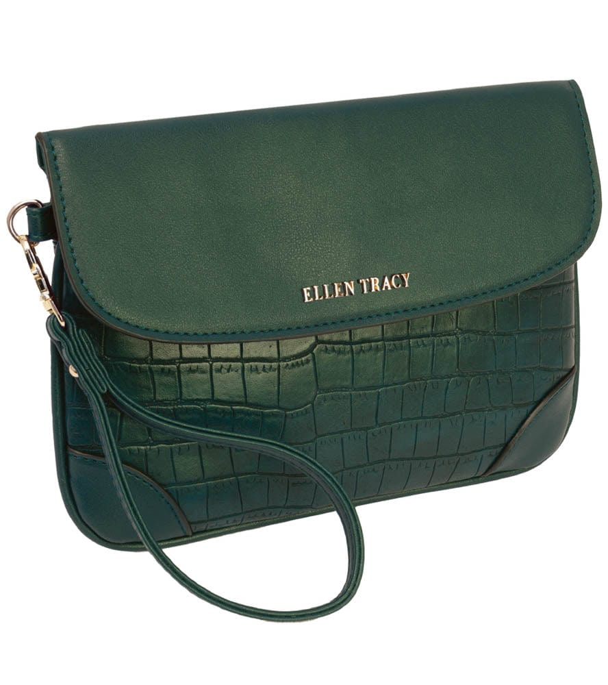 Ellen Tracy Croco Smooth Flap  Wristlet