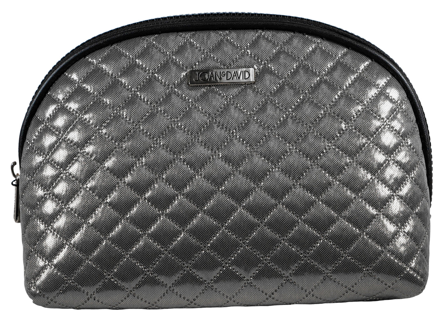 Joan & David Diamond Quilted Nylon Metallic Dome Cosmetic Pouch