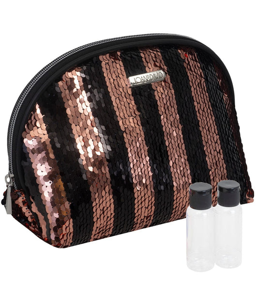 Joan & David Striped Sequin Dome Cosmetic Pouch