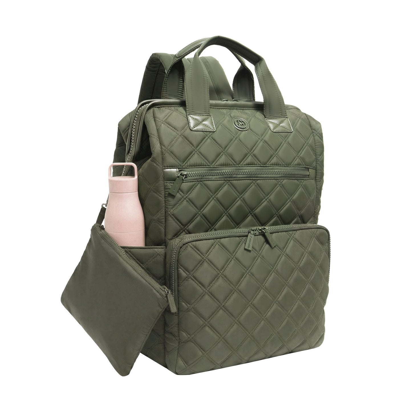 Joan & David Diamond Quilted Puffer Nylon Square Laptop Backpack